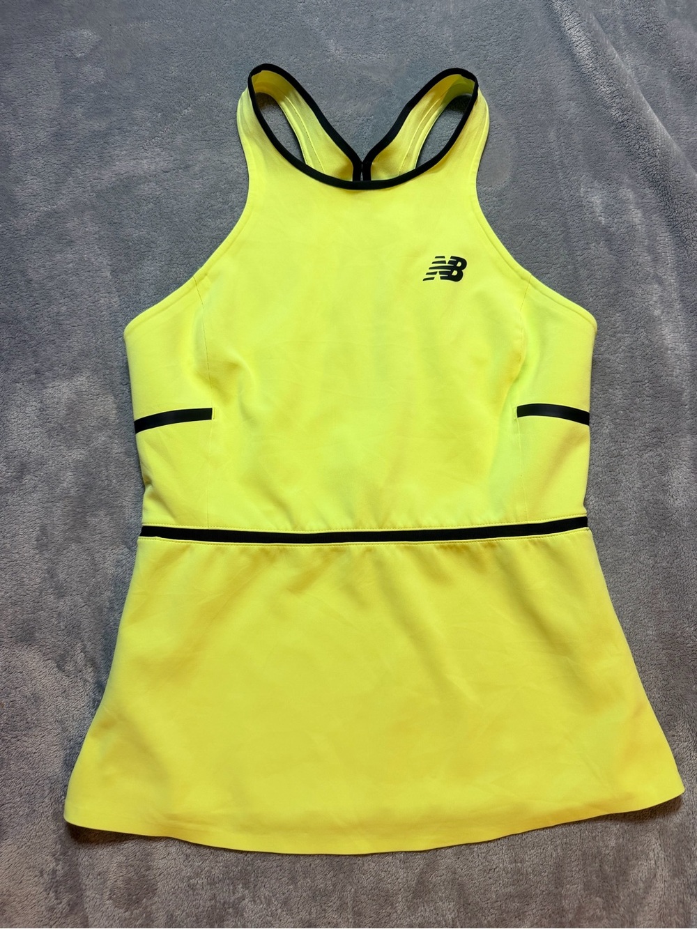 New Balance Women's Neon Yellow Racerback Tennis Tank with Black Trim